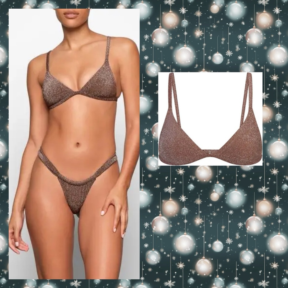 Skims Swim Glitter Triangle Bikini Top Jasper